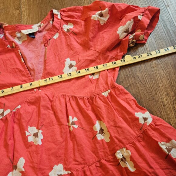 Universal Thread Mini Dress Women Small Pink Coral Floral Puff Sleeve Tiered - Picture 5 of 9